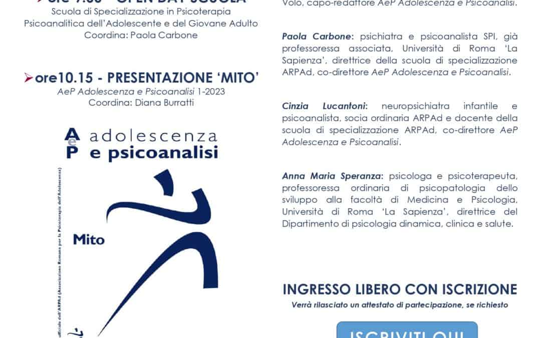 OPEN DAY ARPAd e Presentazione AeP Adolescenza e Psicoanalisi 1/2023 Mito